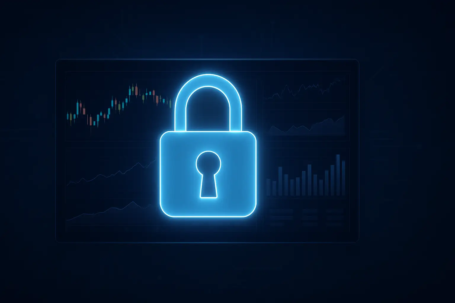 Abstract illustration of a secured digital lock over a cryptocurrency exchange interface