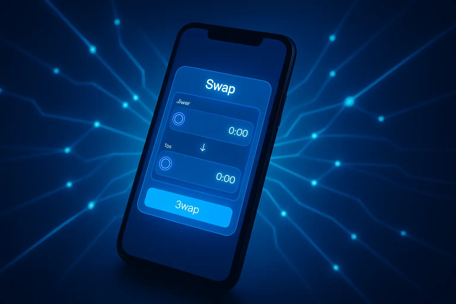 A digital illustration of a crypto wallet connecting to a decentralized exchange on BNB Chain to purchase a token