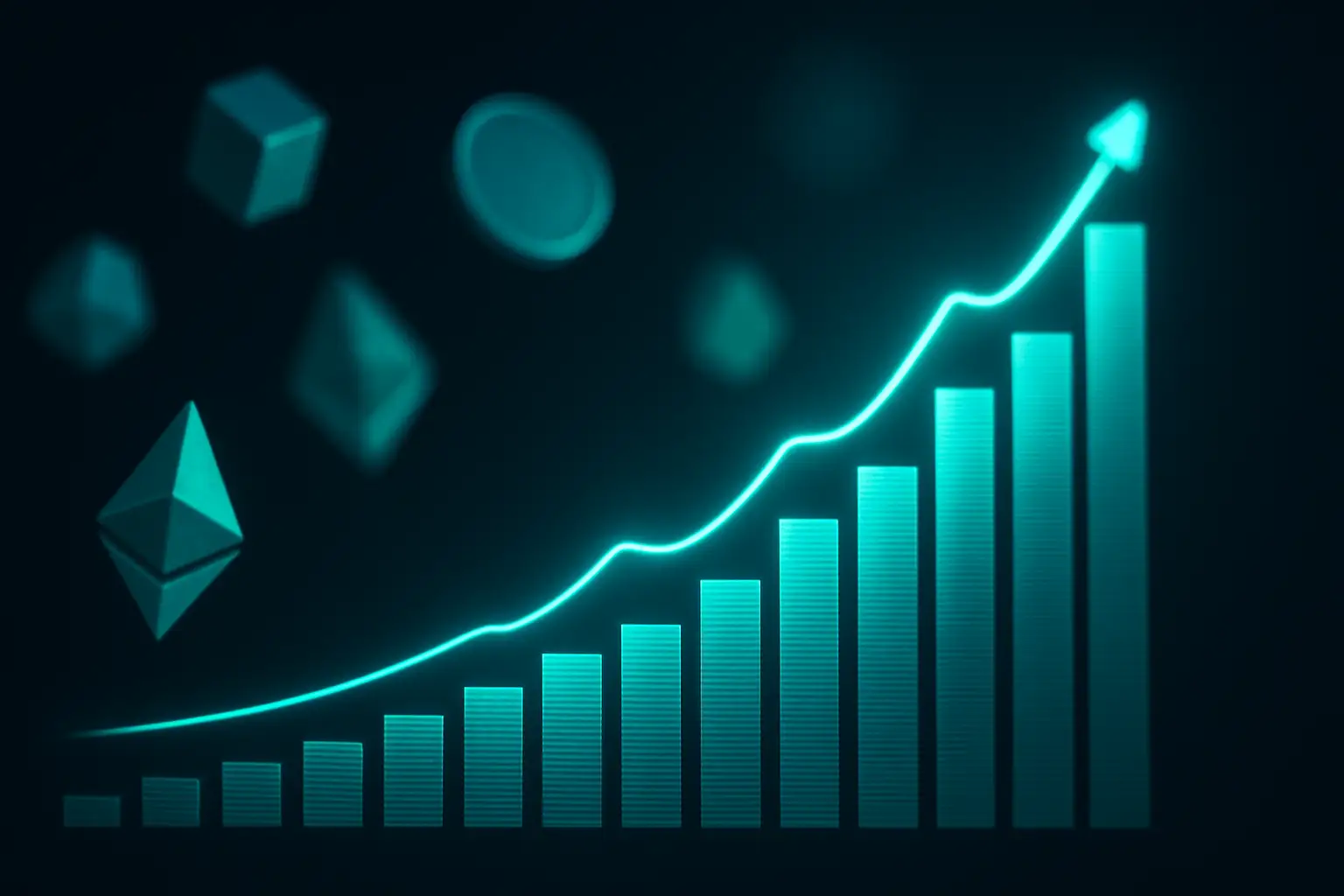 Digital chart showing rising ETF inflows with crypto token symbols in the background