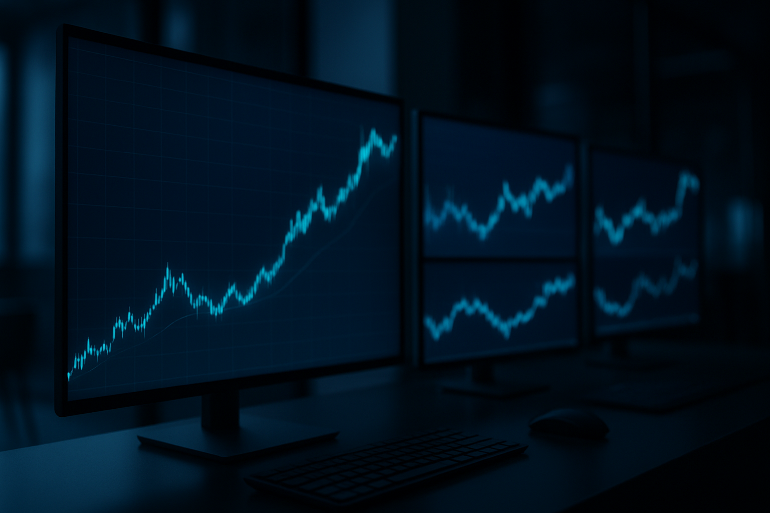 Abstract visualization of cryptocurrency price trend data on a digital dashboard