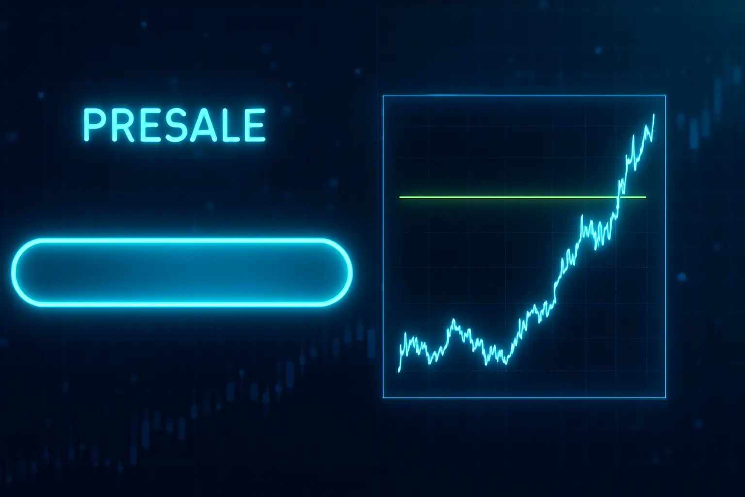 Digital token presale countdown display alongside a Bitcoin price chart near a key resistance level