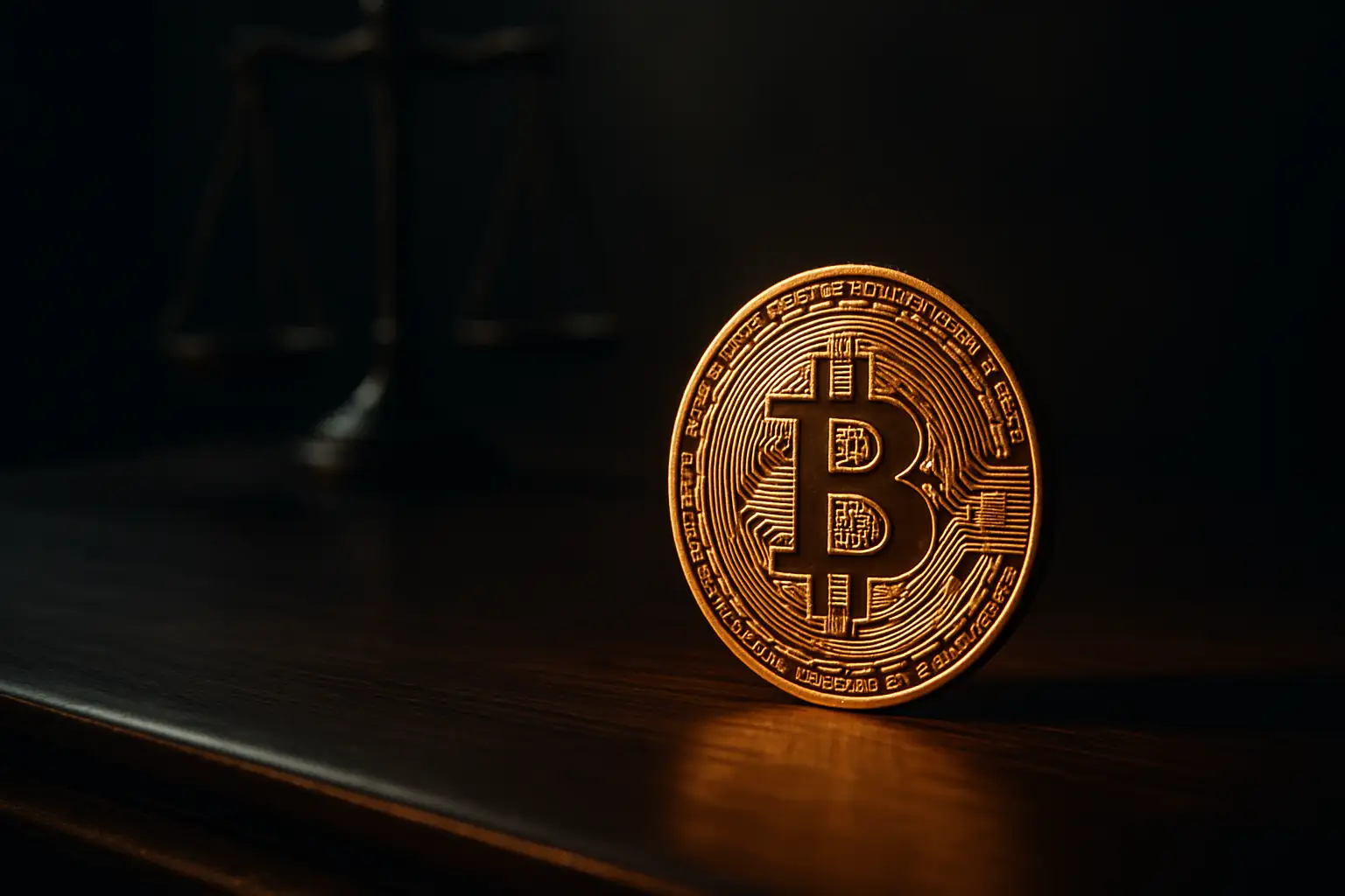Illustration of a Bitcoin symbol over a Nigerian legal or financial enforcement scene