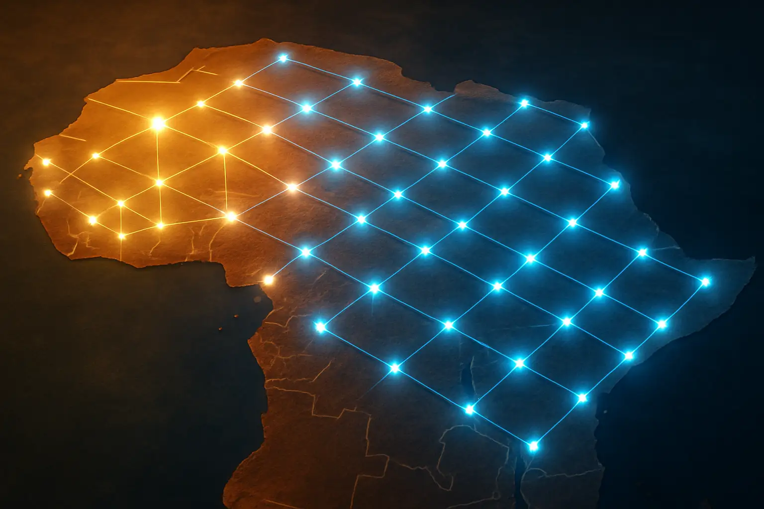 Abstract illustration of a unified digital regulatory network over a map of Nigeria