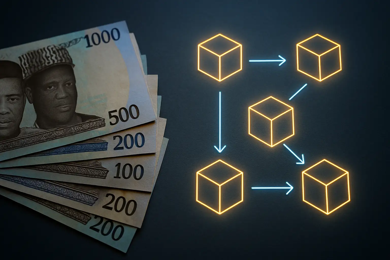 Nigerian currency notes and crypto coins on a financial desk representing new capital requirements
