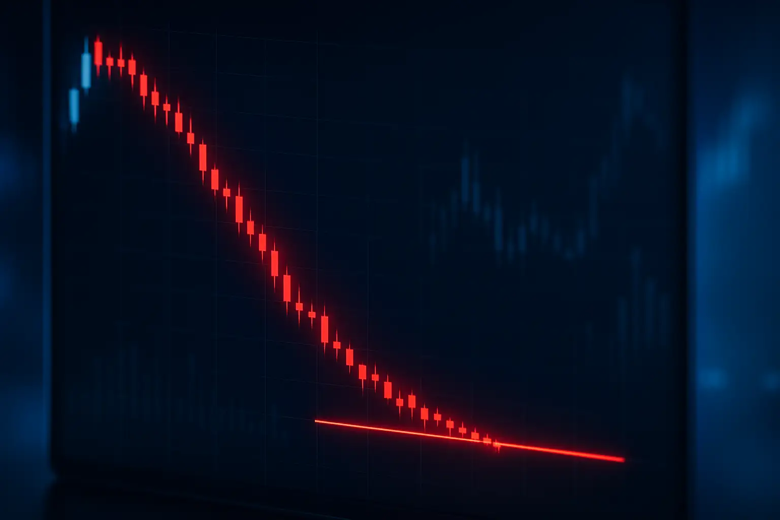 Ondo crypto token price chart showing a sharp 24% decline toward support level