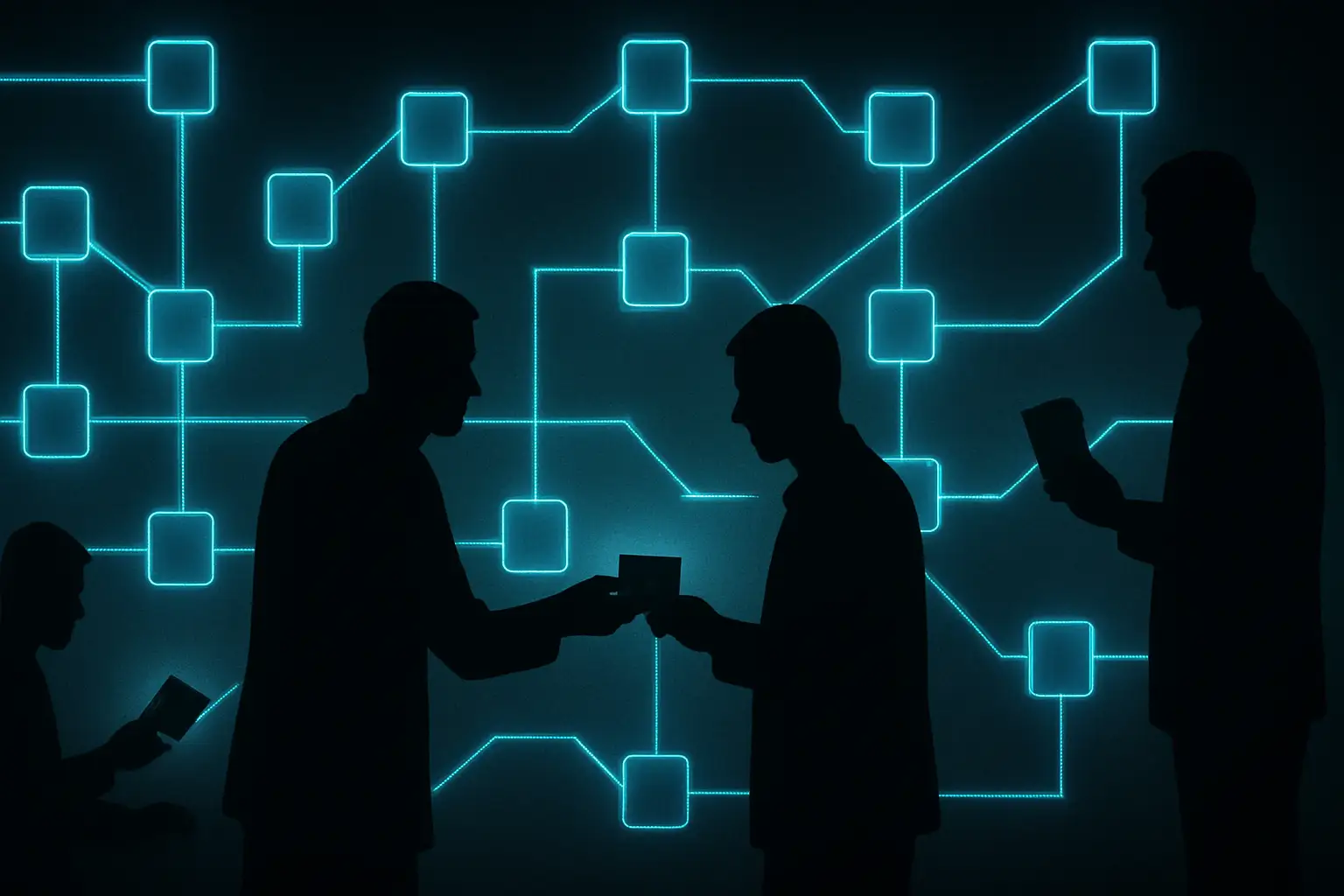 Digital cryptocurrency network with dark overlay symbolising financial crime and money laundering