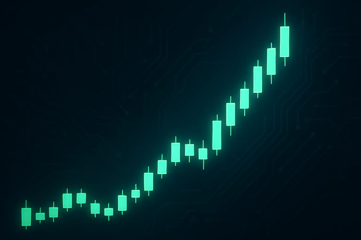 Abstract visualization of cryptocurrency price chart showing a bounce and breakout pattern