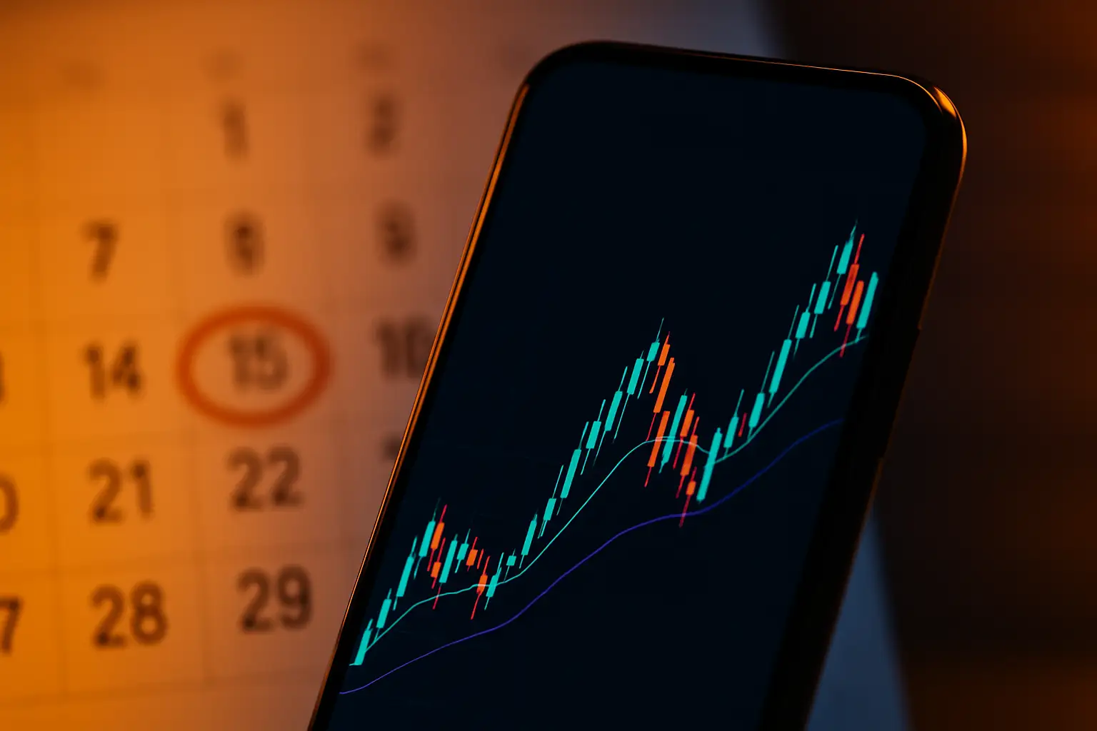 A glowing Bitcoin symbol on a digital trading interface with a calendar showing August 2026