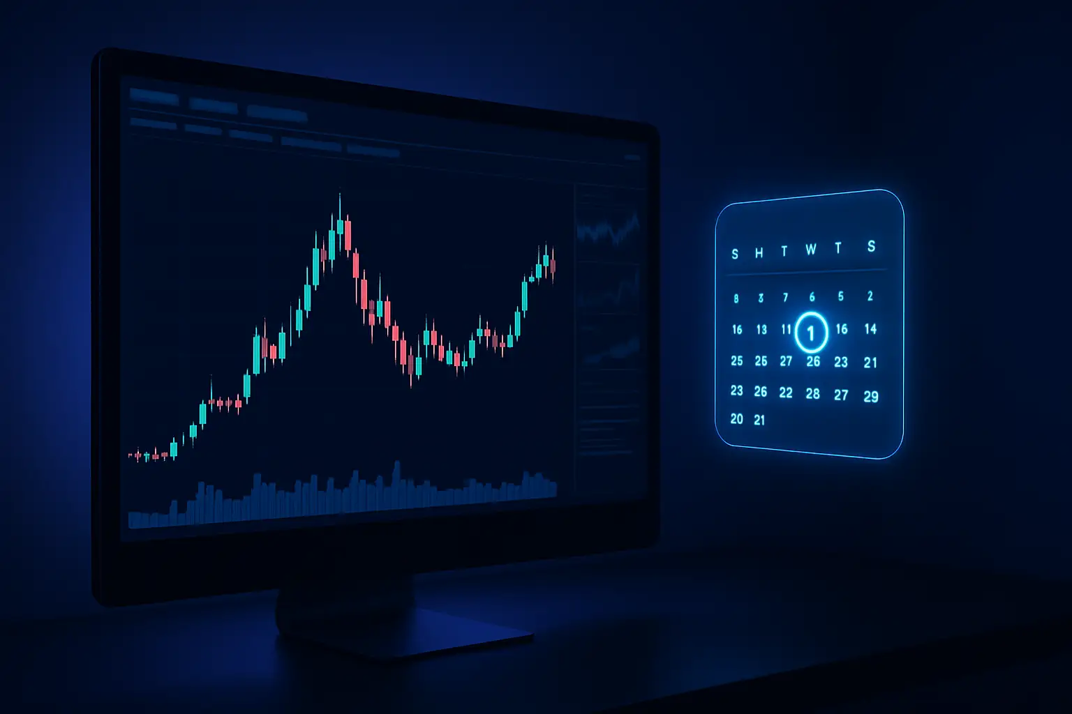 Digital chart showing XRP token price movement with a calendar marking a future date