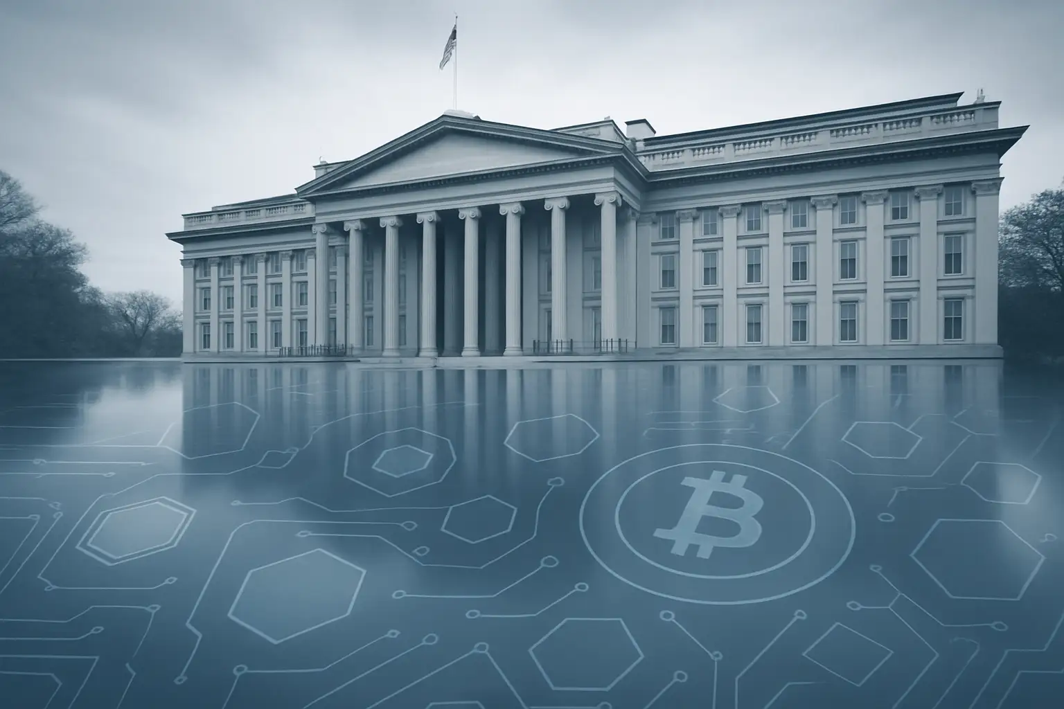 SEC building exterior with digital crypto symbols overlaid on a legal document background