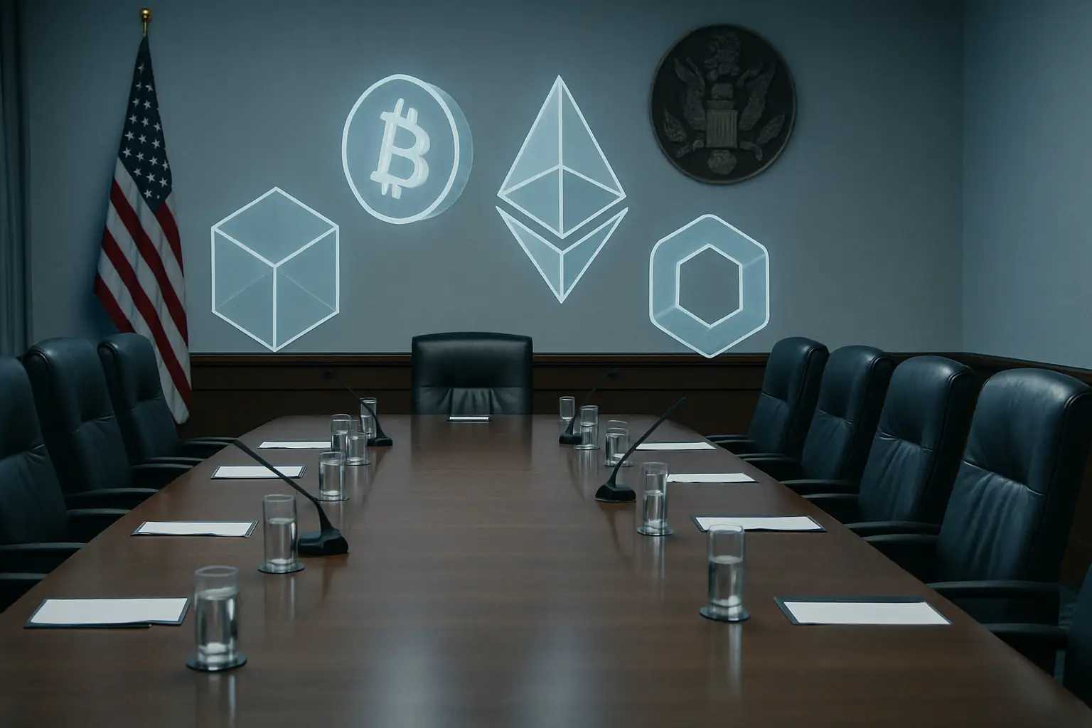 Government building with digital currency symbols representing SEC crypto regulation discussions
