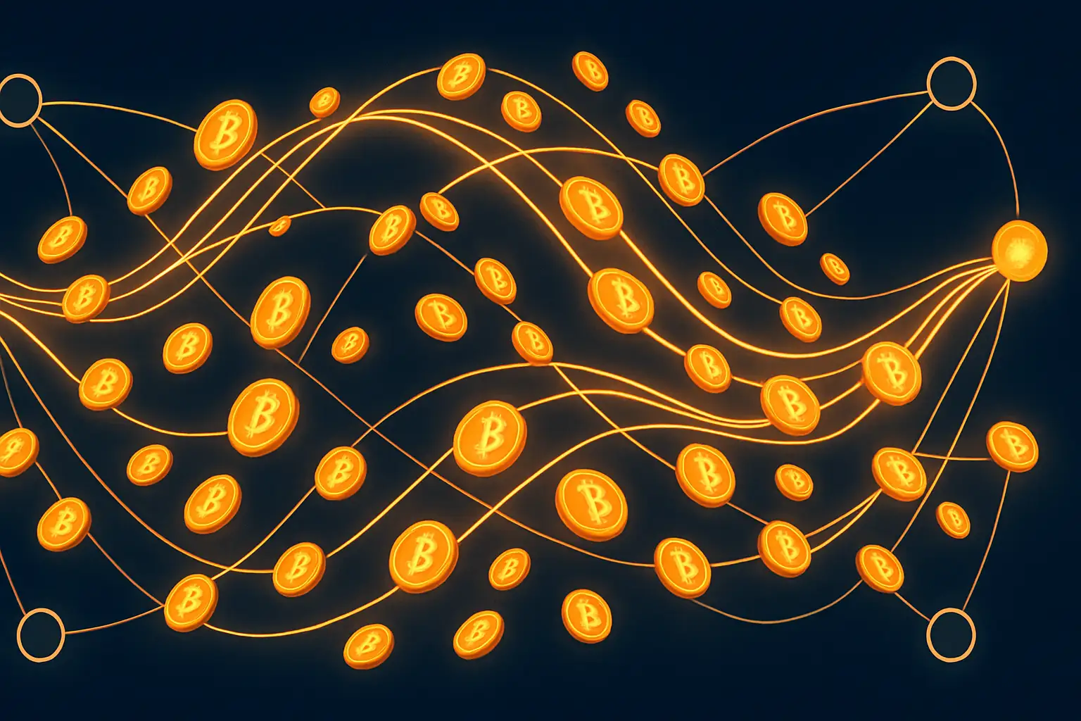 Abstract visualization of millions of digital transactions flowing through a blockchain network