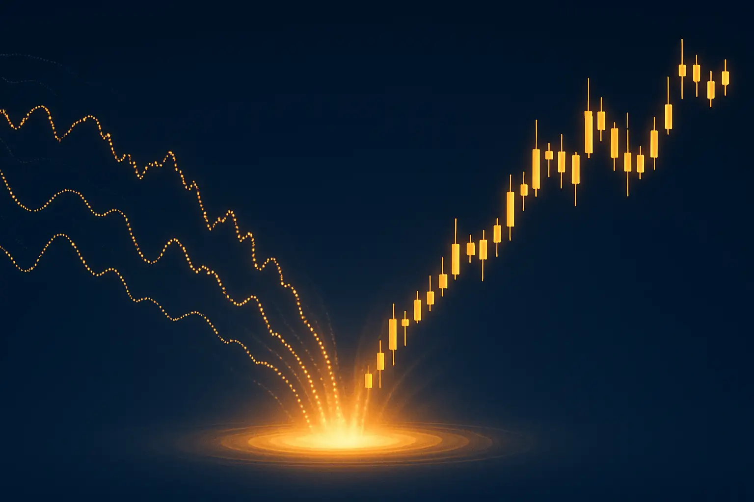 Abstract visualization of traditional finance and crypto derivatives markets converging