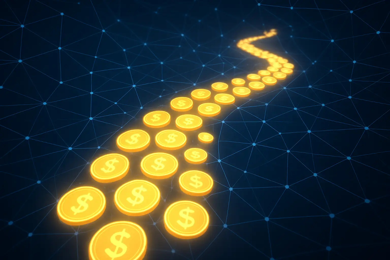 Abstract visualization of stablecoin liquidity flowing through a blockchain network