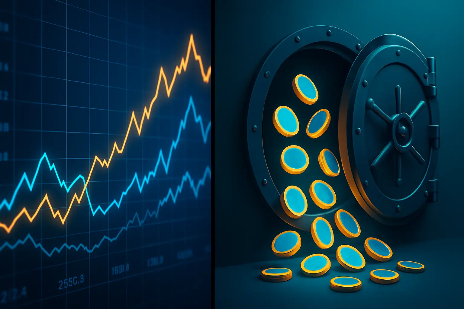 Digital chart display showing inflation data alongside a blockchain token unlock graphic