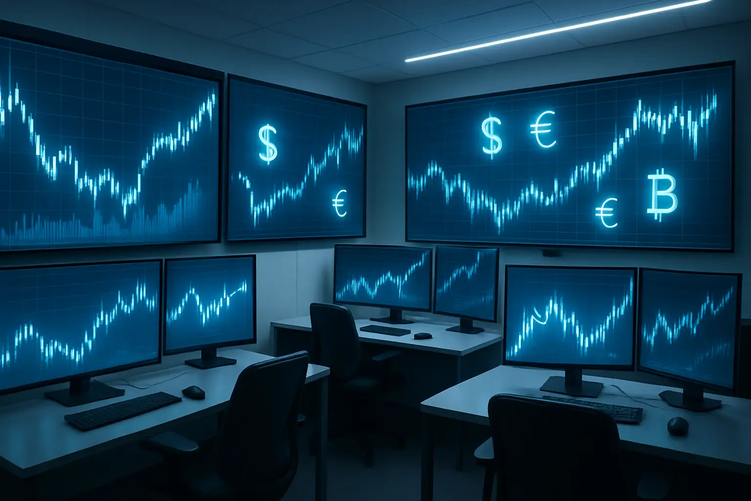 Abstract visualization of institutional crypto and foreign exchange trading infrastructure
