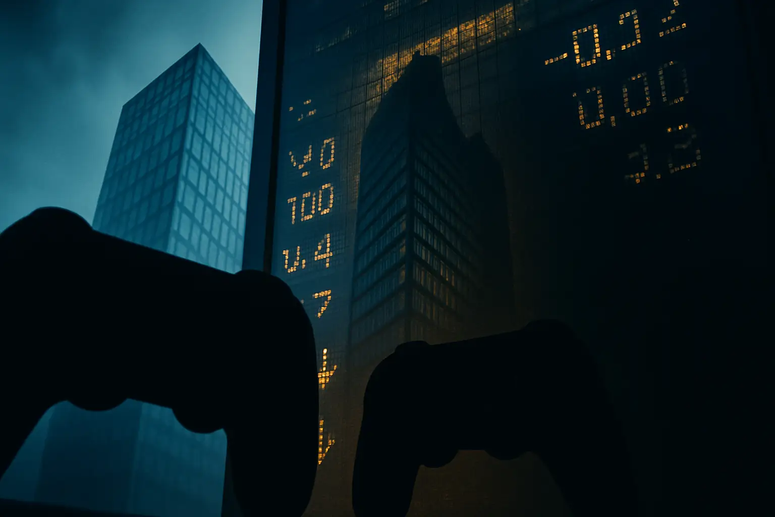 Abstract illustration of a major gaming company transitioning from public stock markets to private ownership