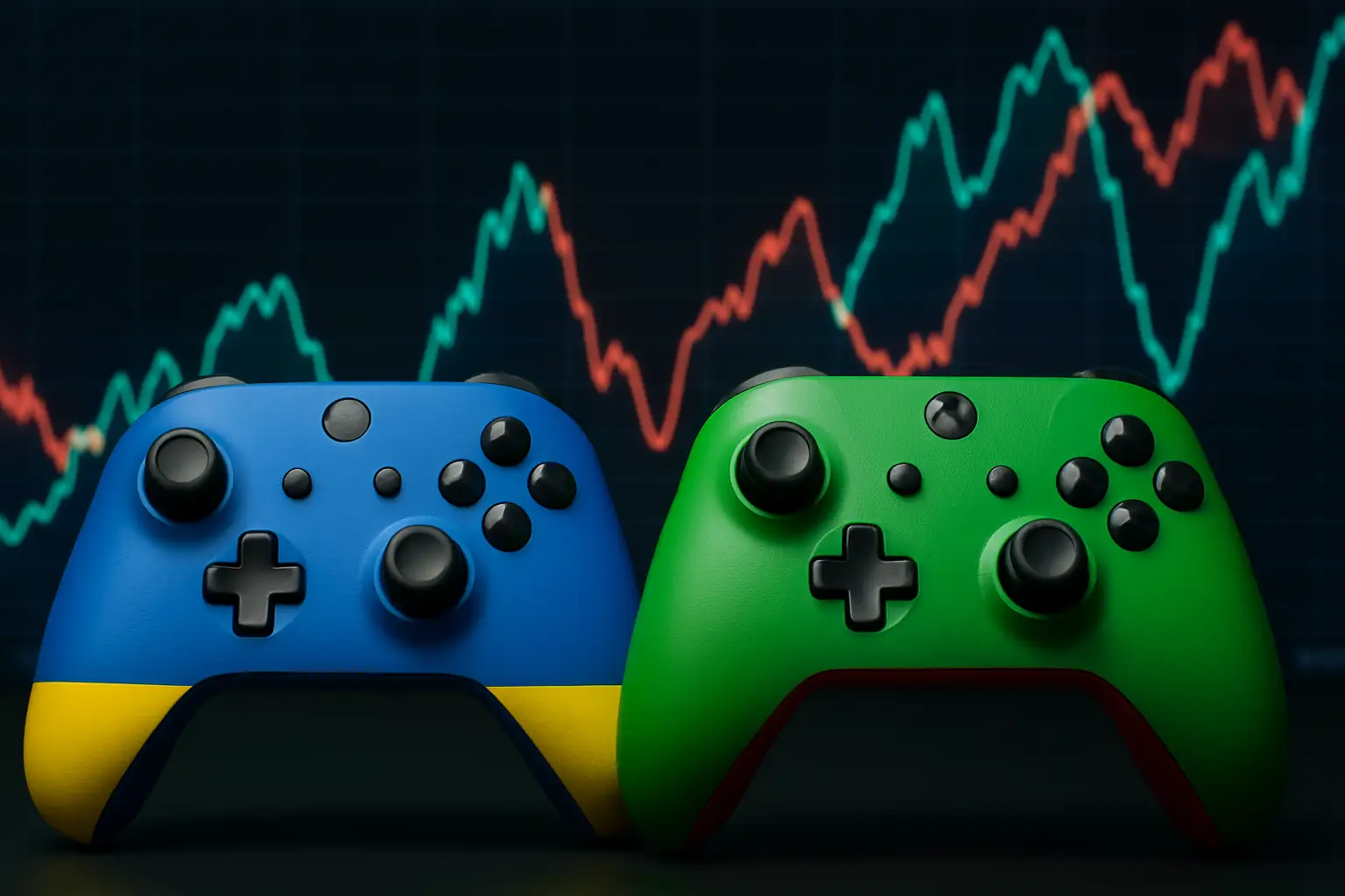 Two esports competitors representing Ecuador and Bolivia facing off on a digital gaming stage with a prediction market interface in the background
