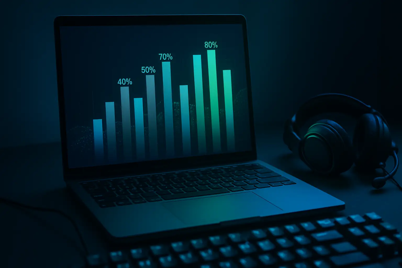 Esports prediction market interface displayed on a laptop screen with gaming equipment in the background