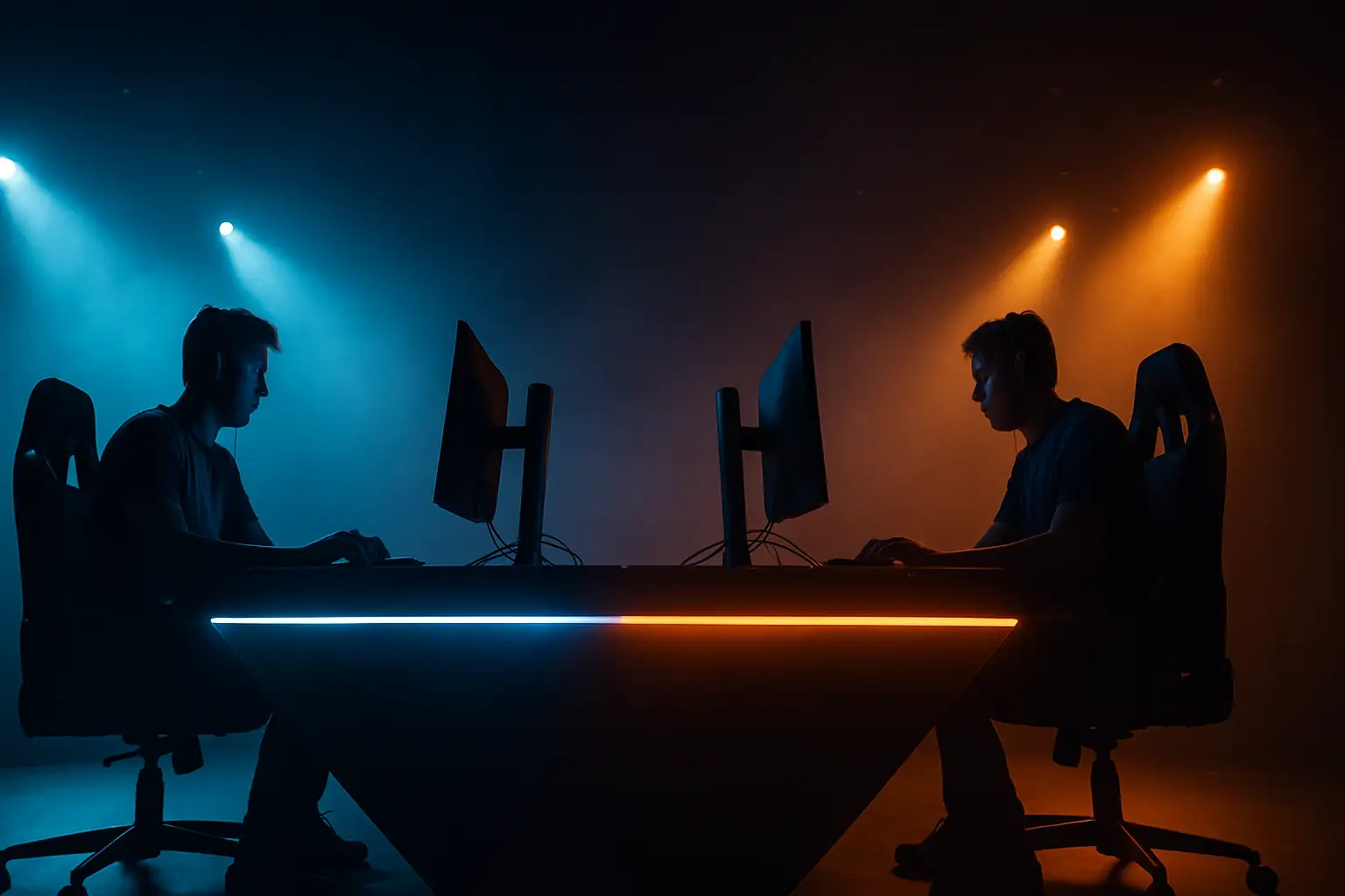 Two Rainbow Six Siege teams facing off on a competitive stage with digital arena lighting
