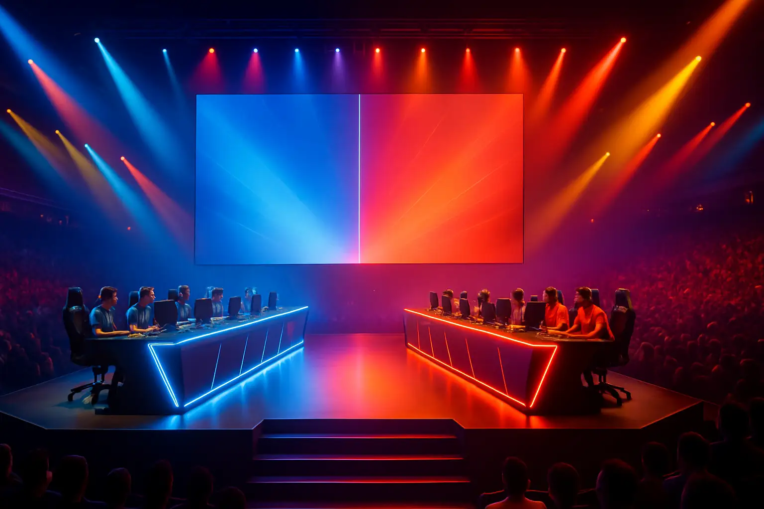 Players competing at the Esports World Cup 2026 group stage under arena lights