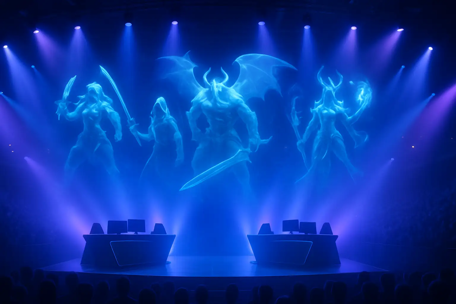 A glowing battle arena stage setup representing a Heroes of the Storm esports event comeback