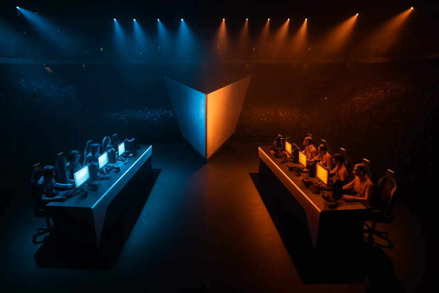 Two Rainbow Six Siege teams facing off on a digital competitive stage with an Oceanic regional backdrop