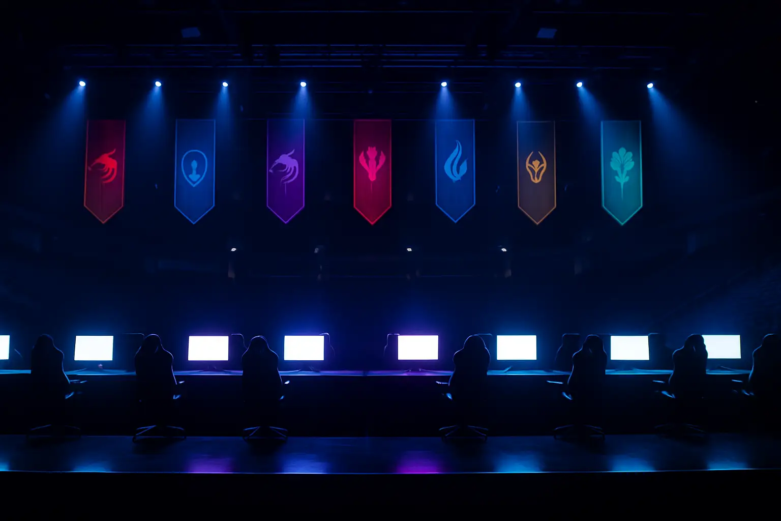 League of Legends esports players competing on stage at an international tournament