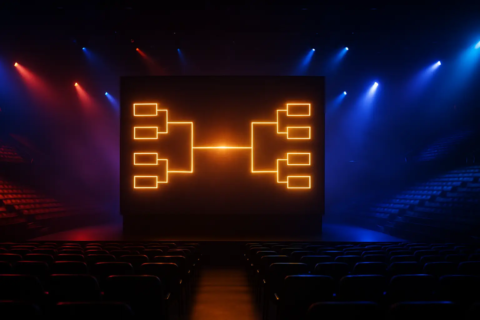 A glowing digital bracket displayed on a screen representing the MSI Knockouts stage