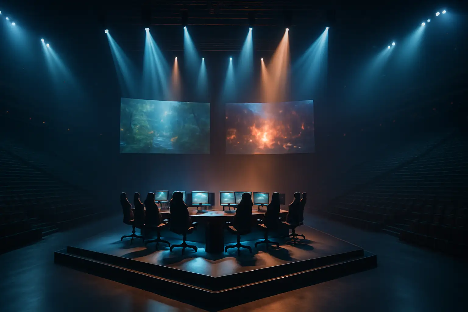 League of Legends esports arena lit up during the Midseason Invitational Play-In stage