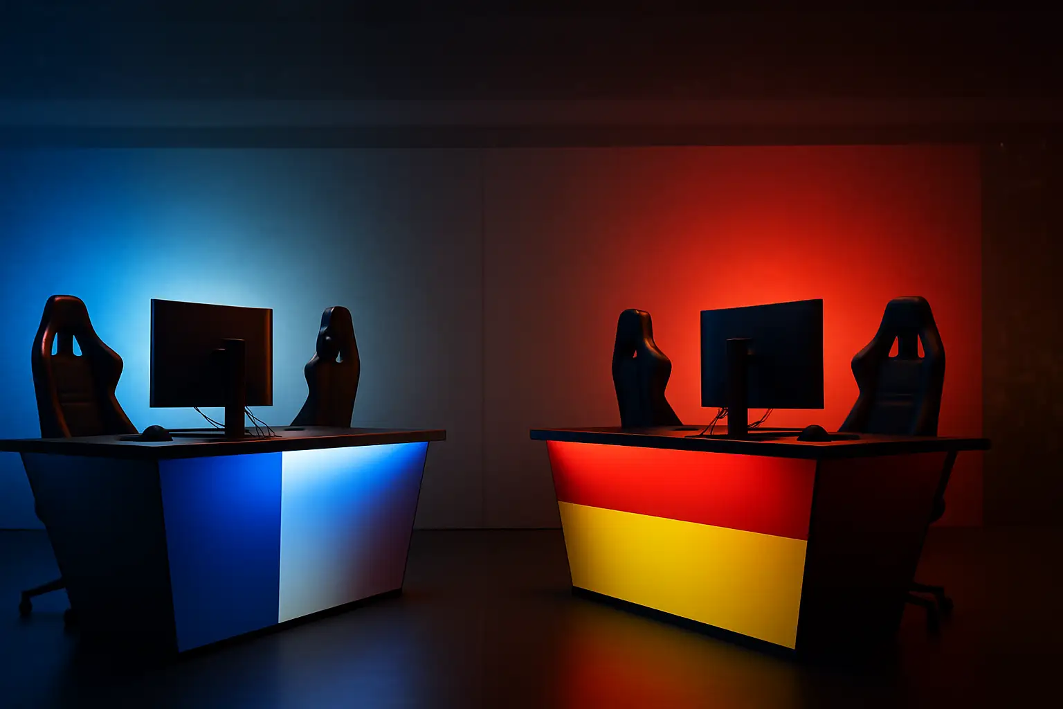 Two esports competitors representing different national teams facing off at a tournament stage