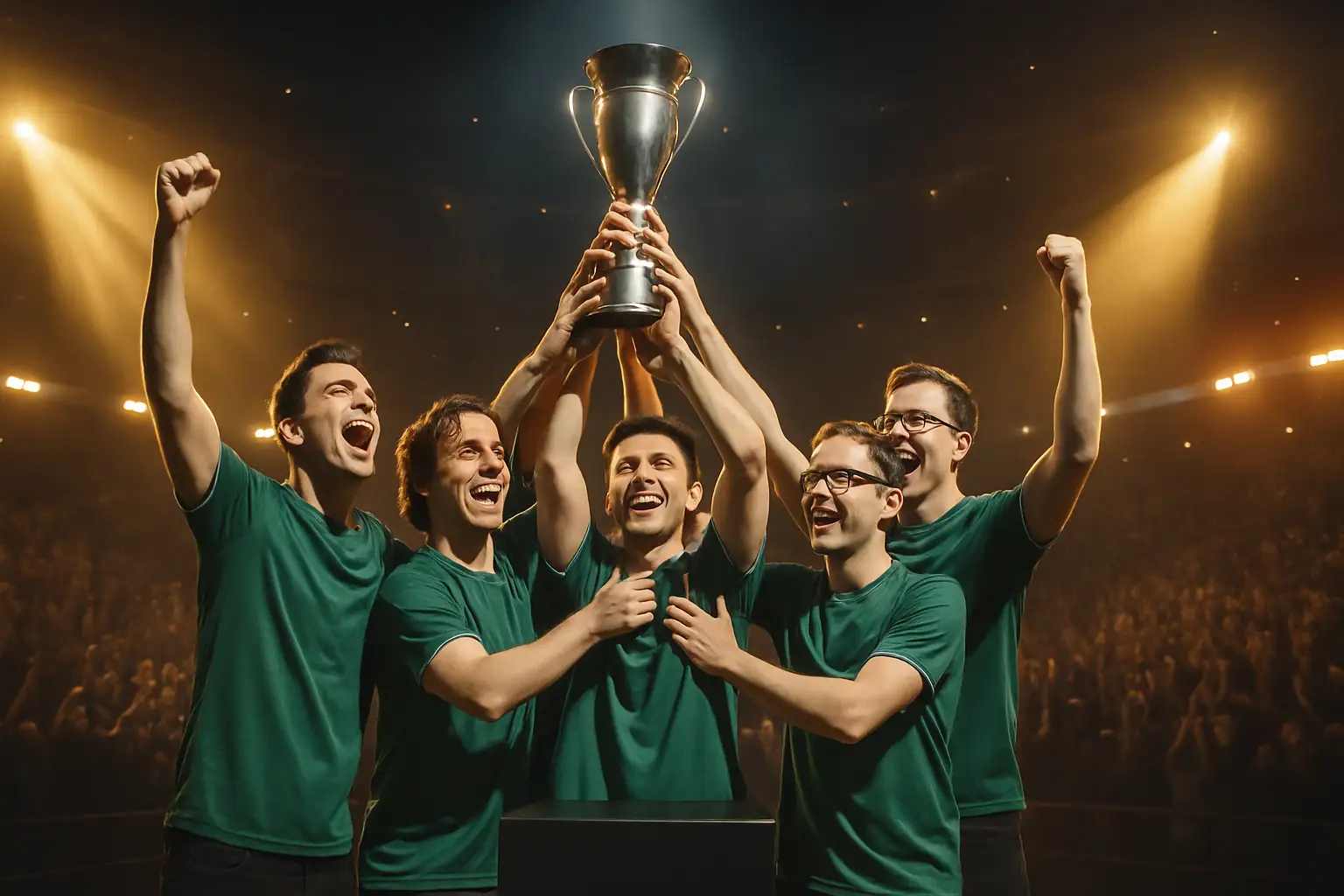 OpTic Gaming players celebrating a Call of Duty championship win at a major esports tournament