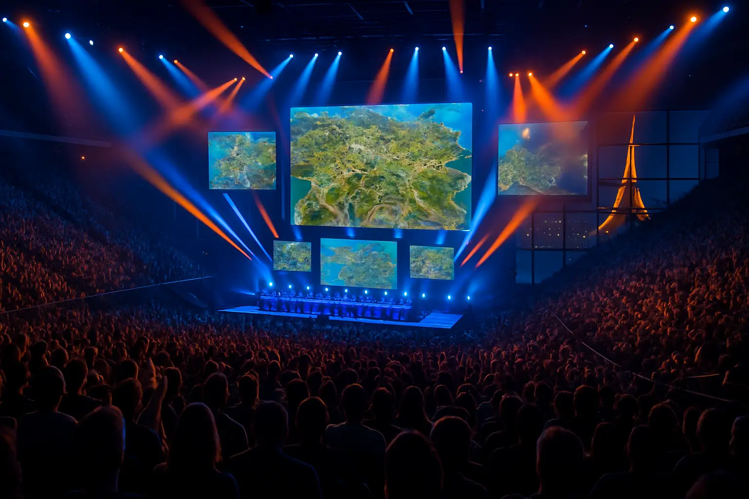 Esports arena in Paris lit up for a major PUBG Mobile tournament event