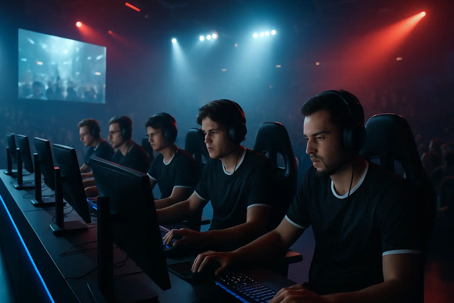 VALORANT players competing under bright arena lights at a regional qualifier event