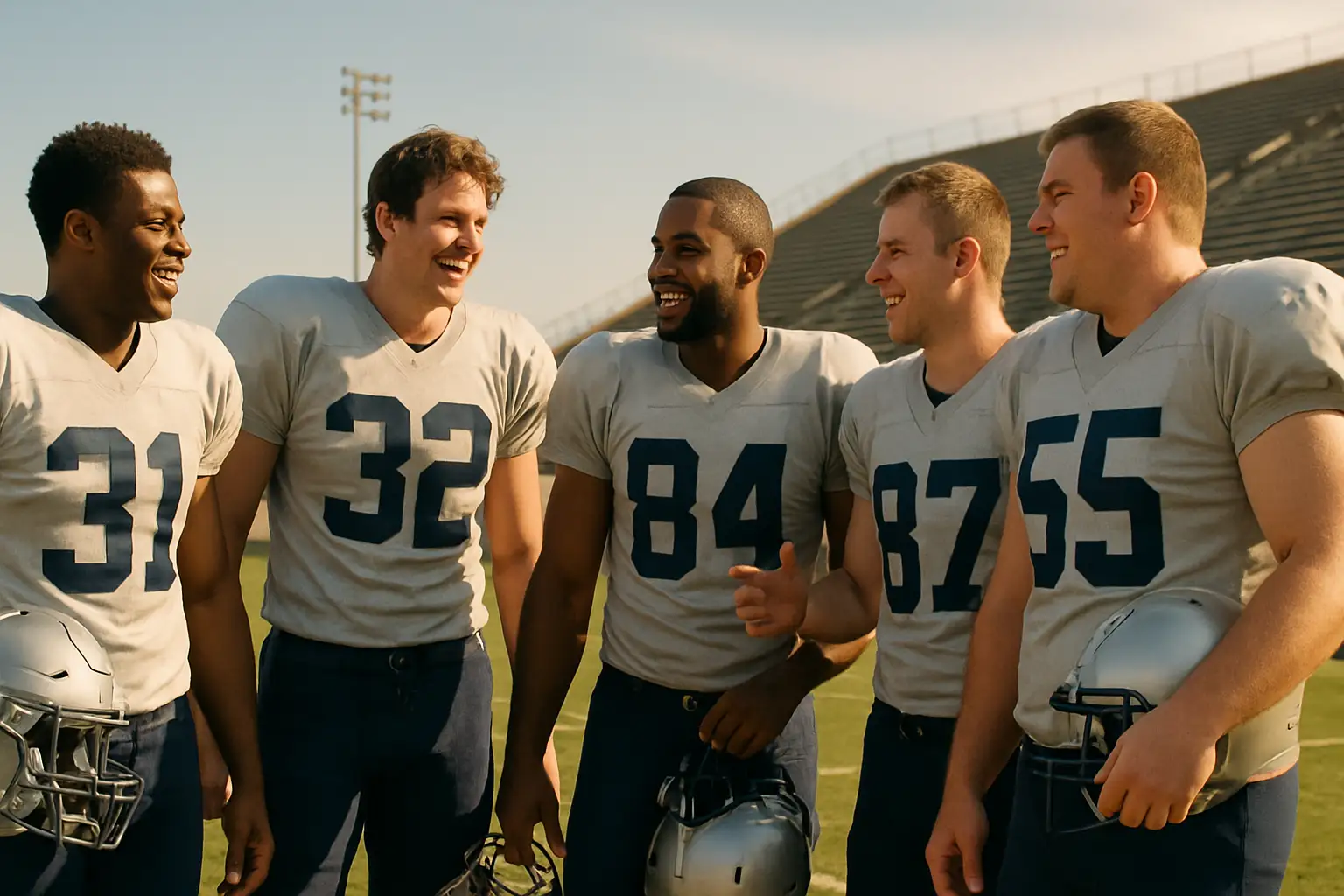 Nevada Wolf Pack football players talking and laughing on the sideline during practice