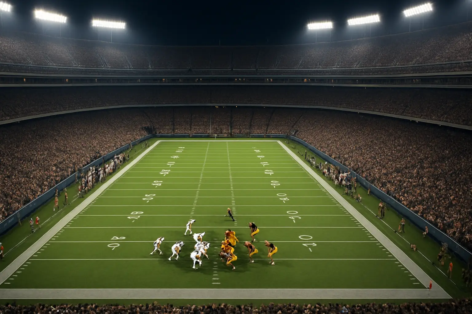 High school football players competing under stadium lights on a professional field