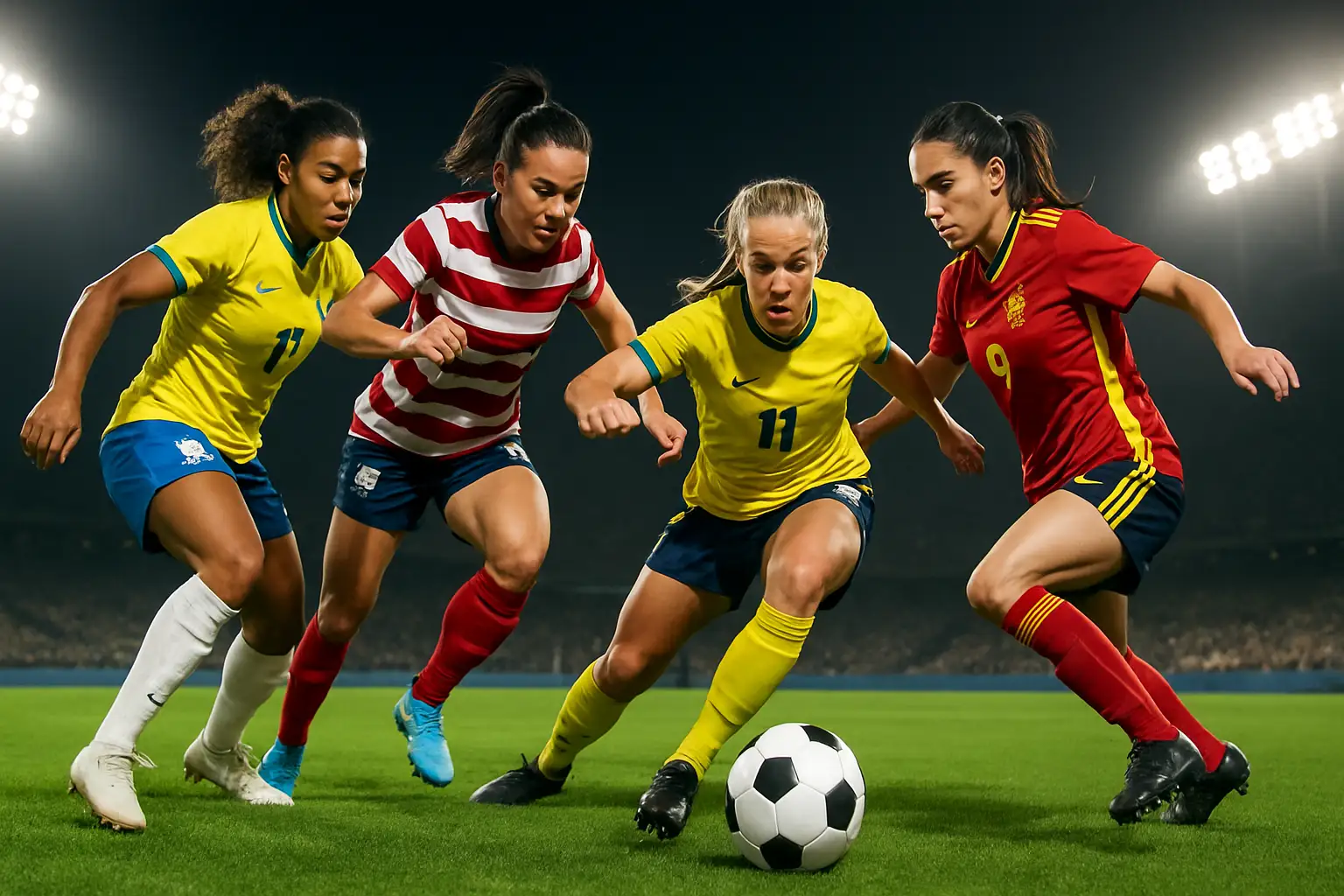 African women's football players competing on a pitch during a qualification match