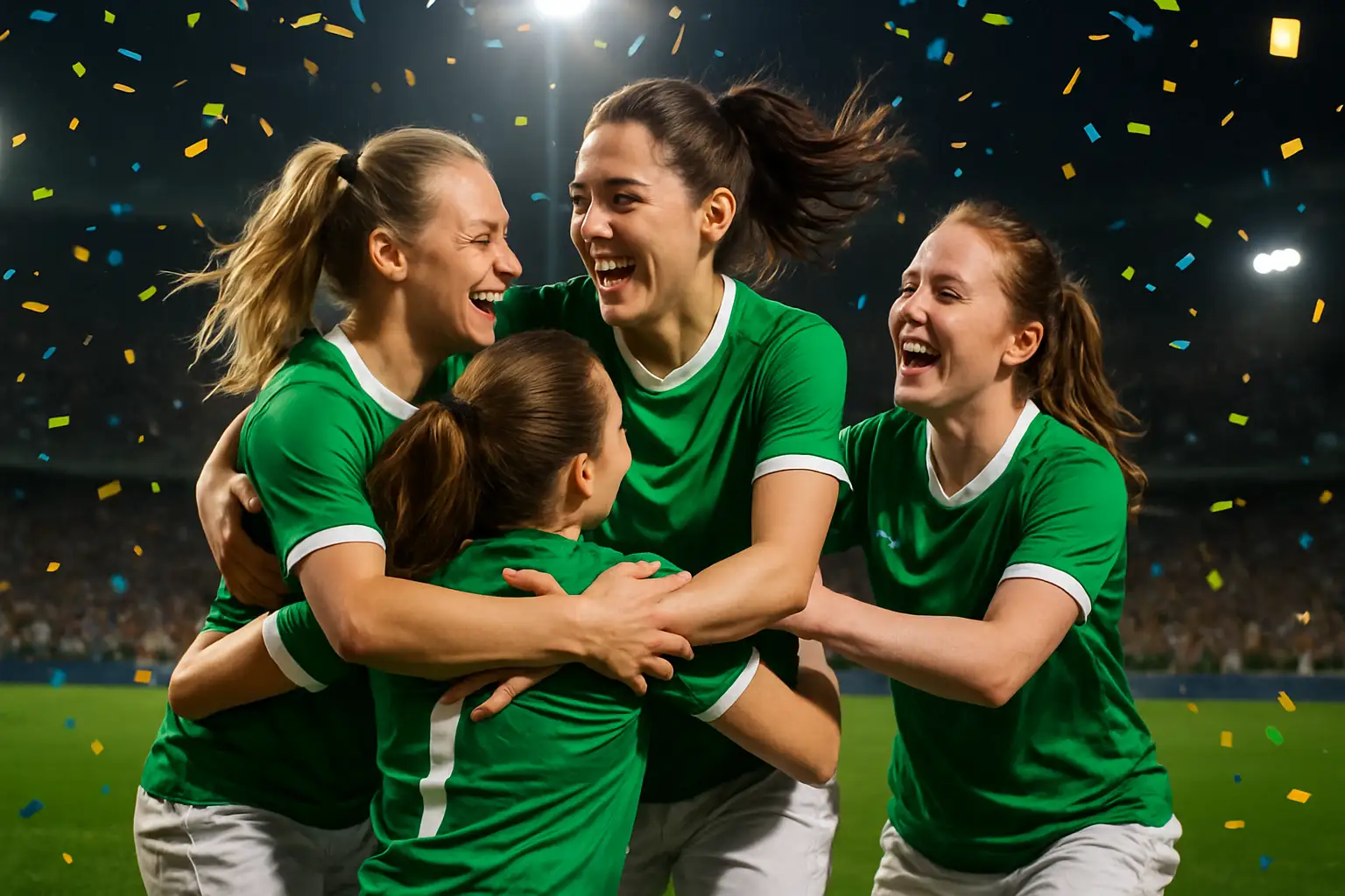 Algeria women's football team celebrating their historic FIFA Women's World Cup qualification on the pitch