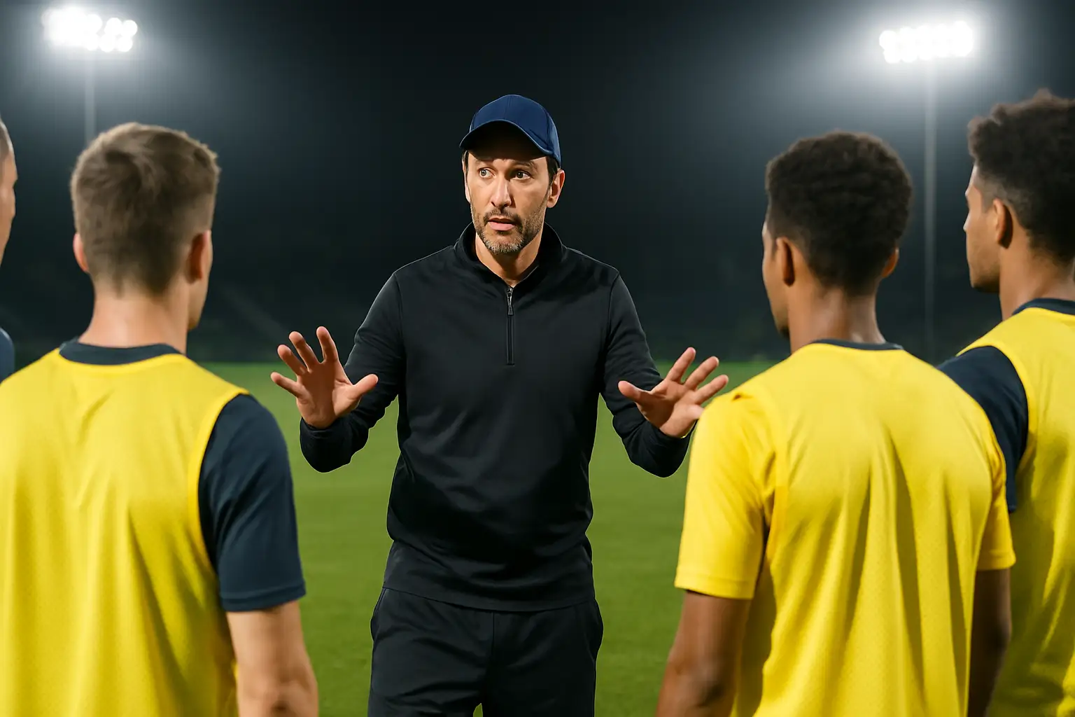 Carlo Ancelotti gesturing on the touchline during a Brazil training session