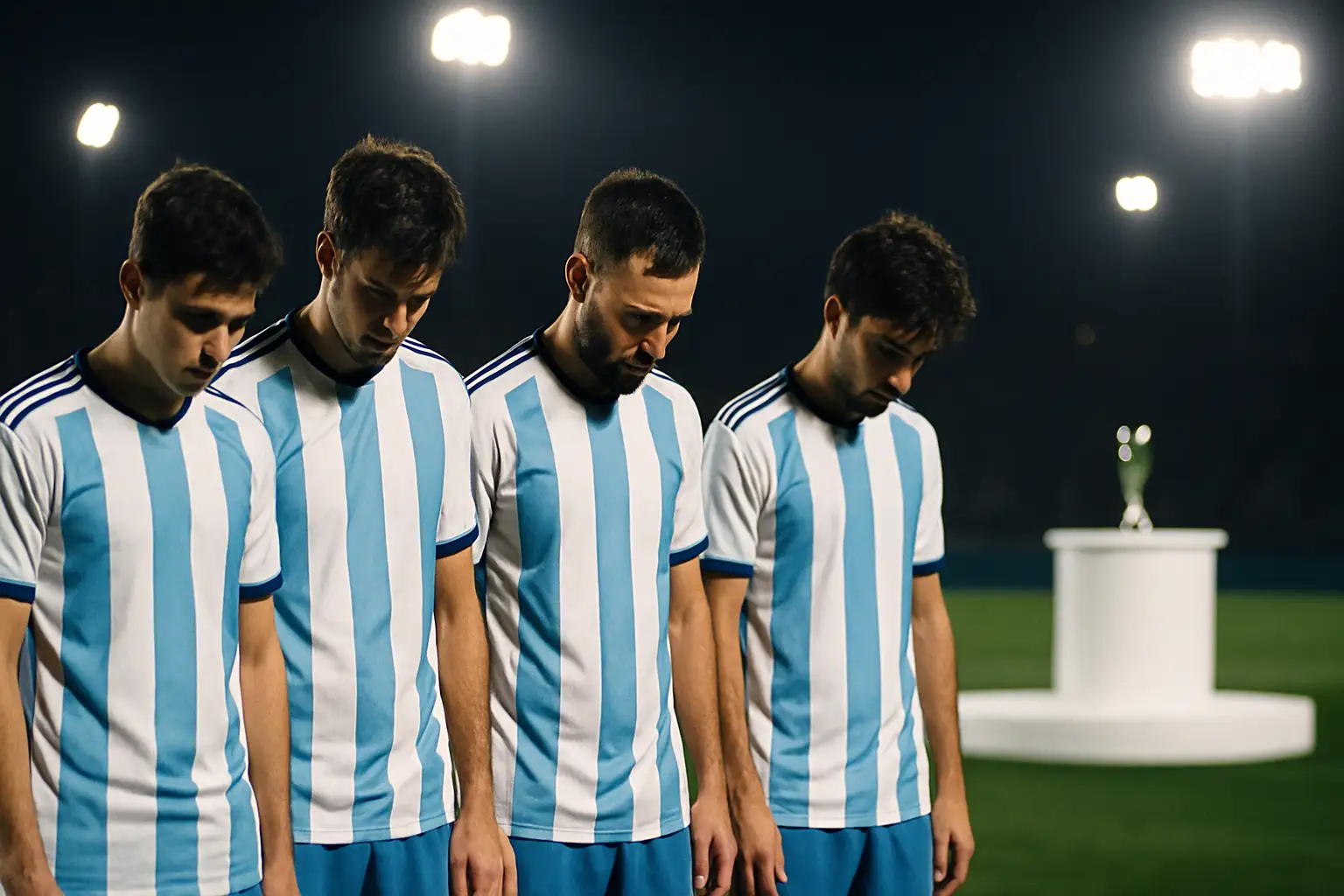 Argentina football players looking dejected after a defeat on the pitch
