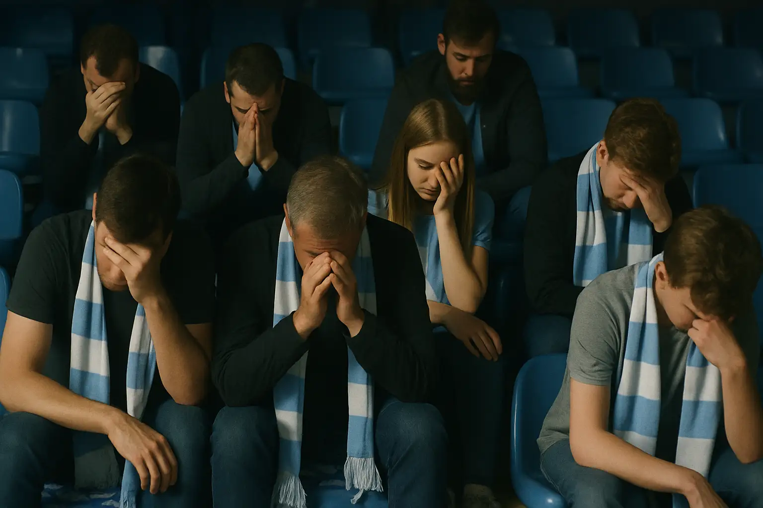 Argentine football fans looking dejected after a World Cup defeat