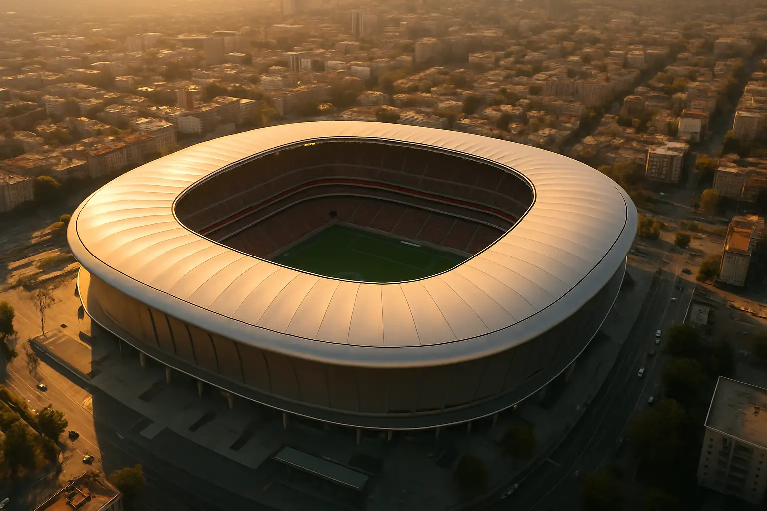 Bayern Munich stadium exterior viewed from outside on a clear day