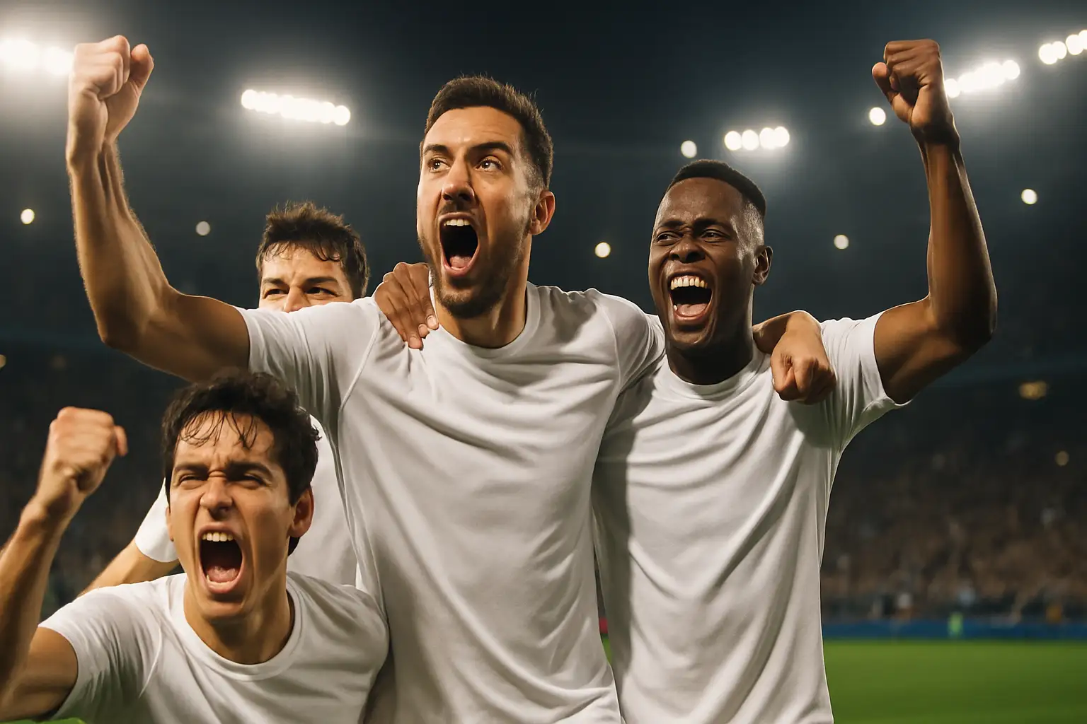 England players celebrating a late goal during a World Cup match against France