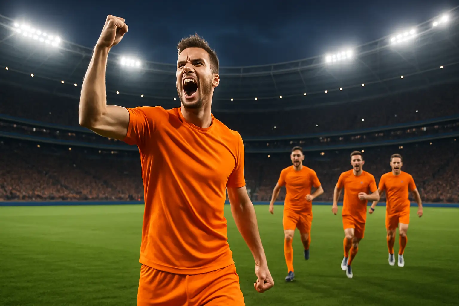 Netherlands striker celebrating a goal during a 2026 FIFA World Cup group stage match