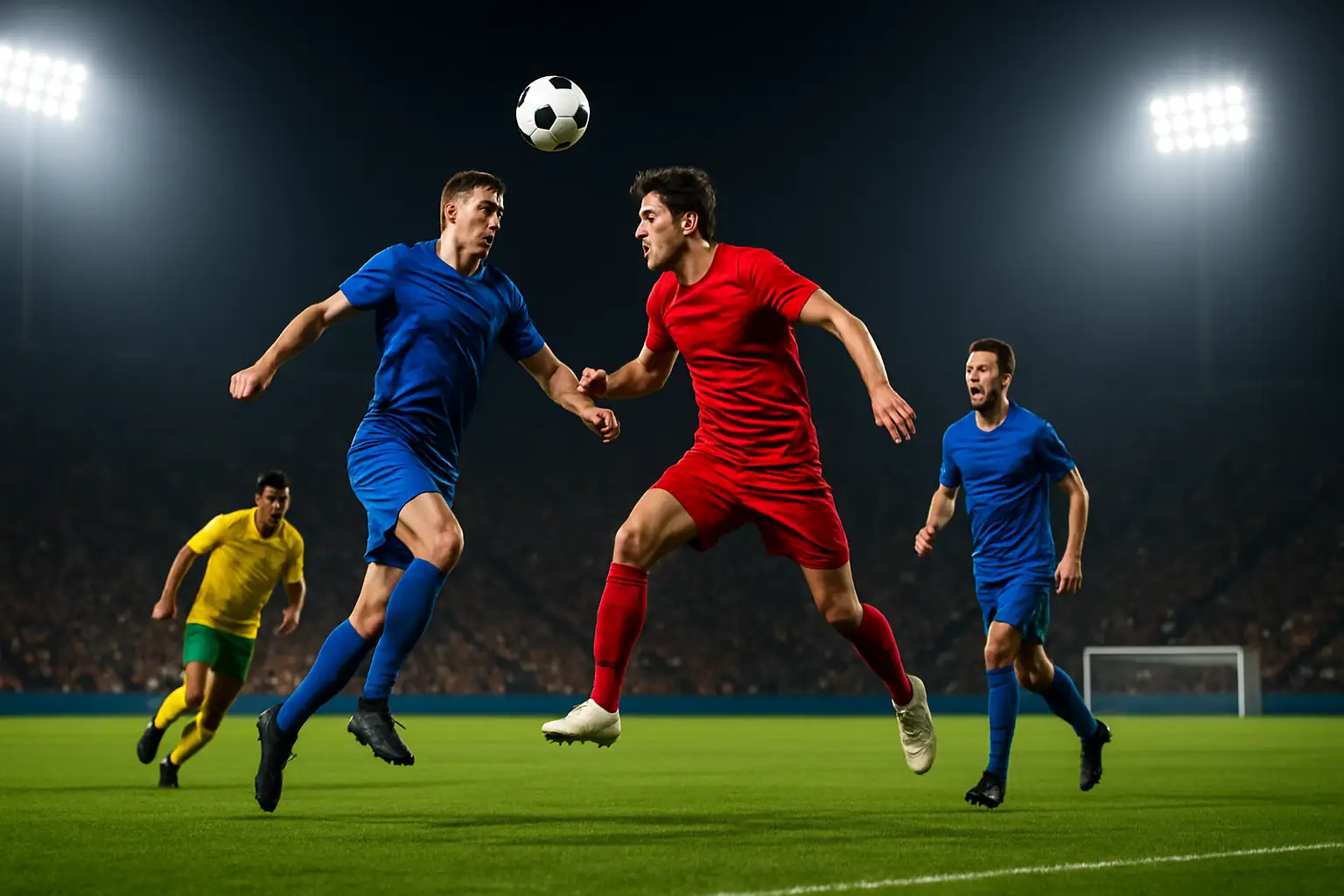 African football players competing on a pitch under floodlights during a continental club match