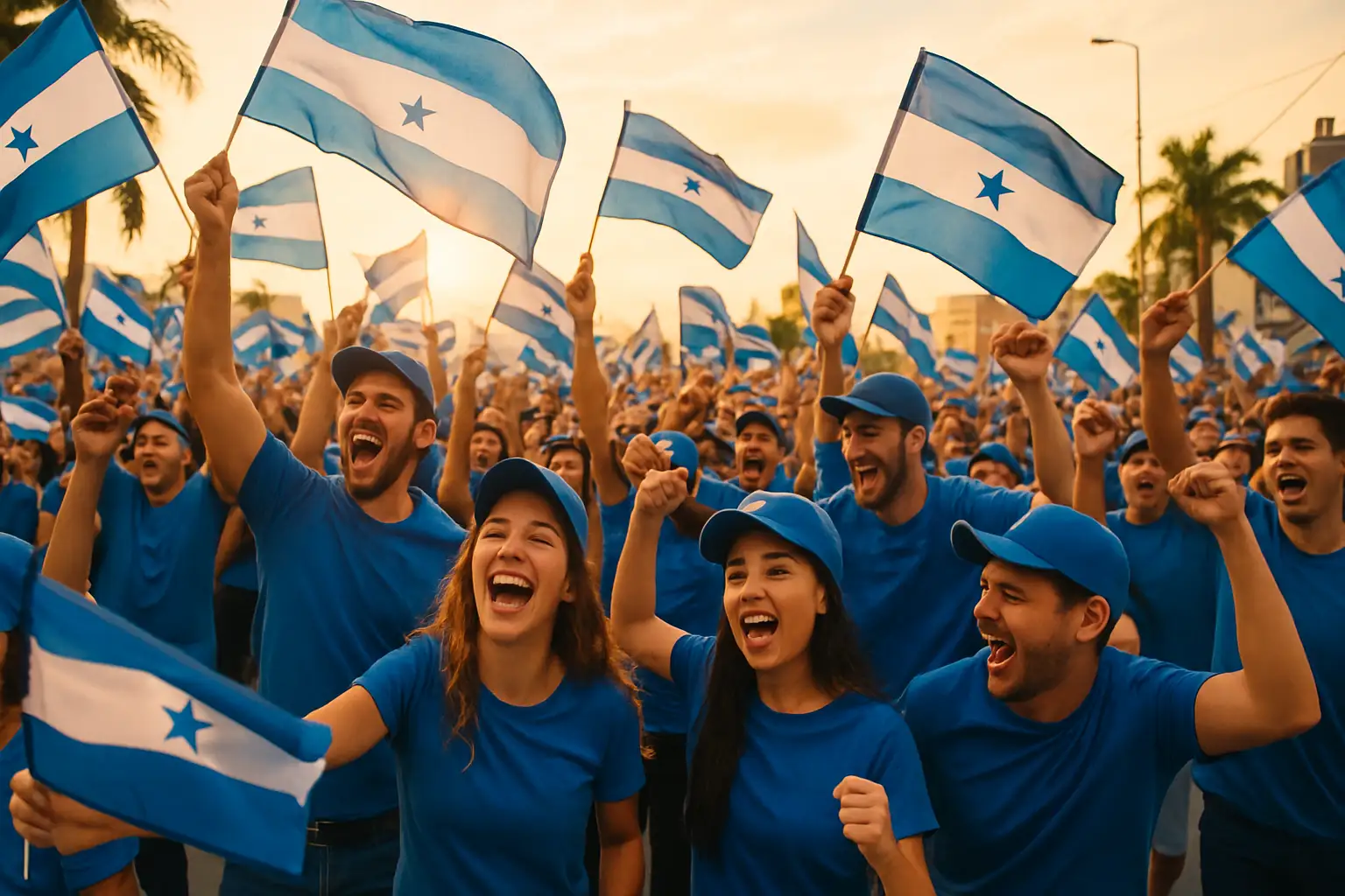 Cape Verde football fans celebrating the national squad's homecoming with flags and cheers