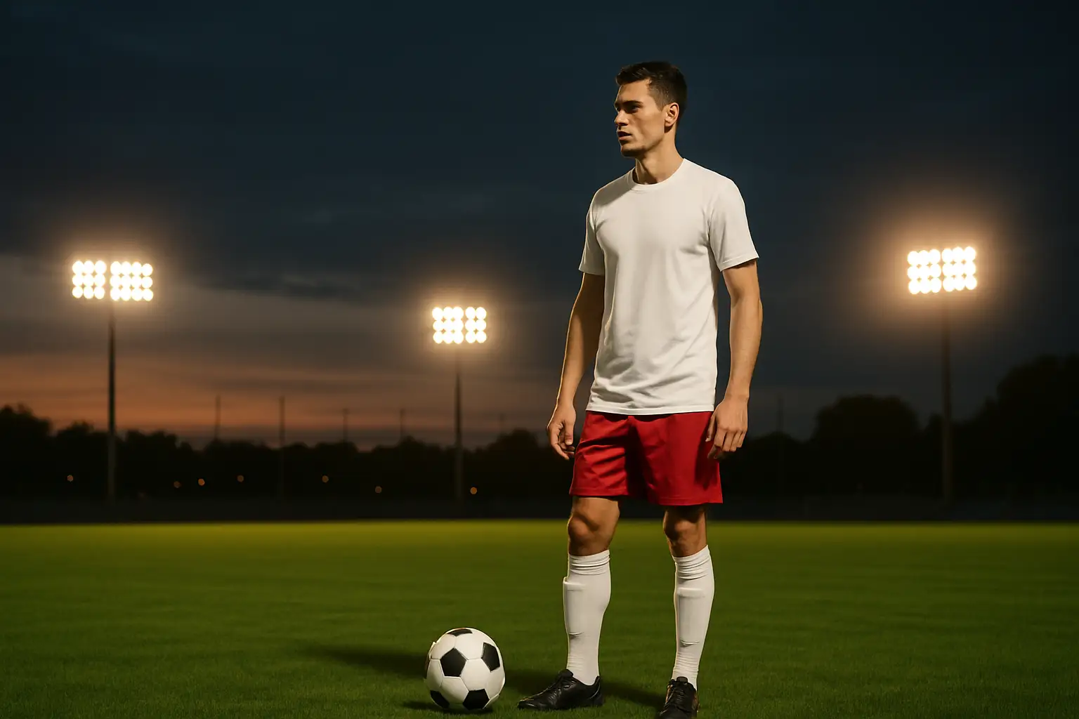 Australian footballer in national team kit preparing to defend during an international match