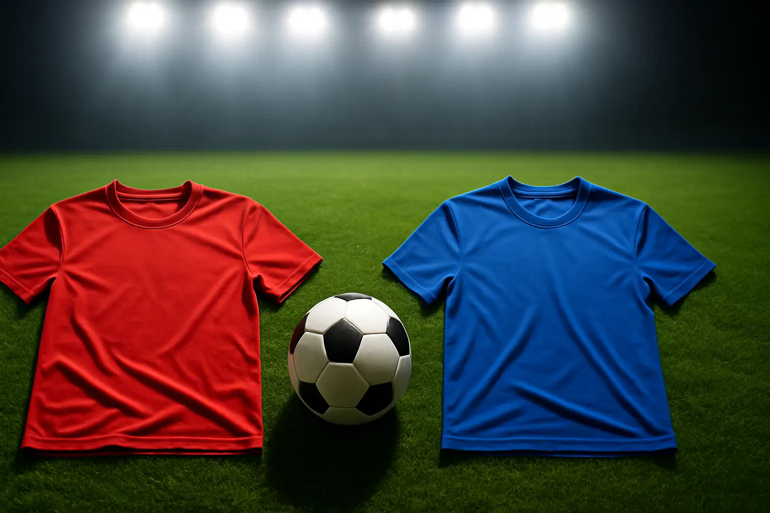 Colombia and Portugal national football team jerseys laid out on a pitch ahead of their 2026 World Cup match