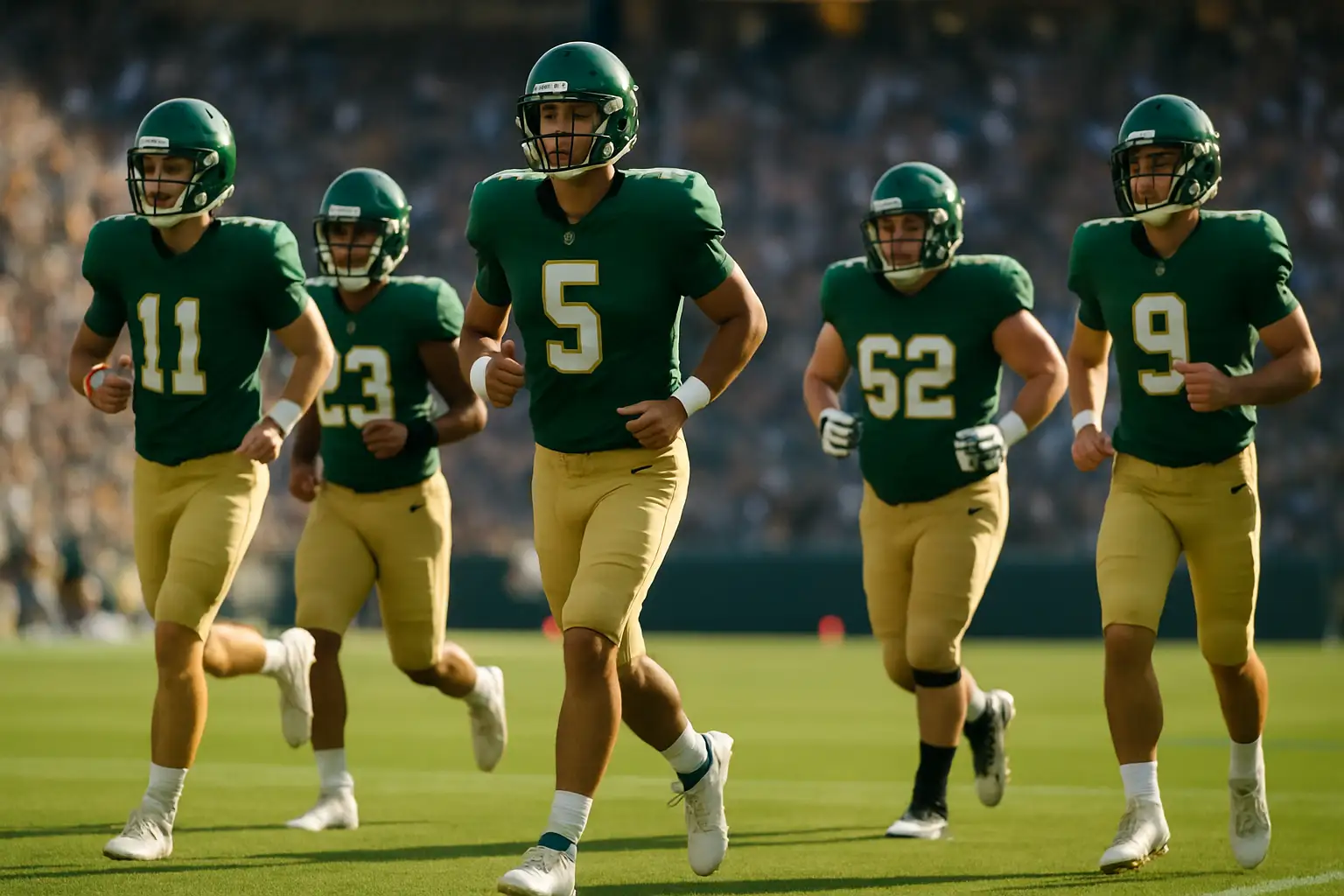 Colorado State Rams football players wearing new uniforms on the field