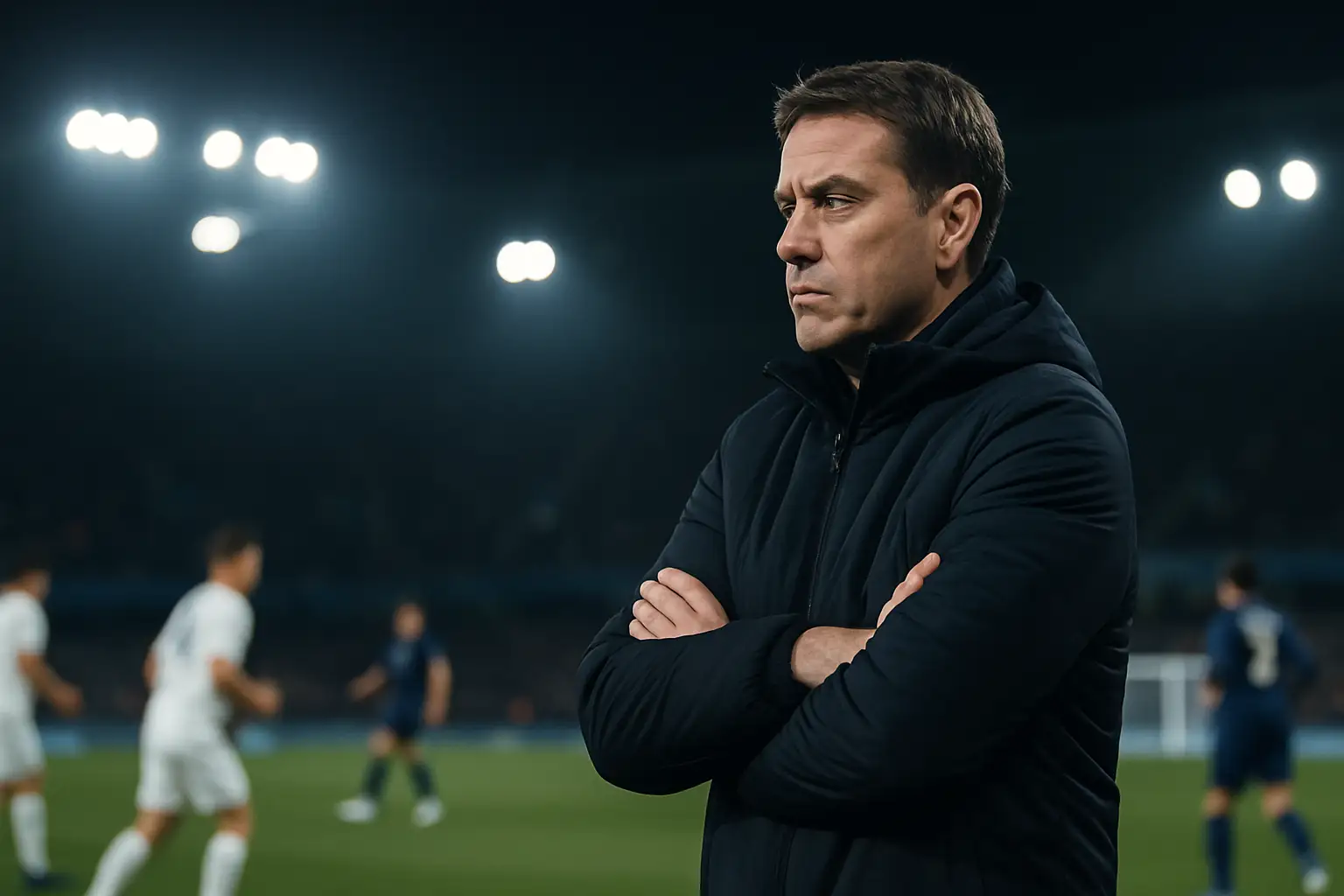 France coach watching nervously from the touchline during an international match